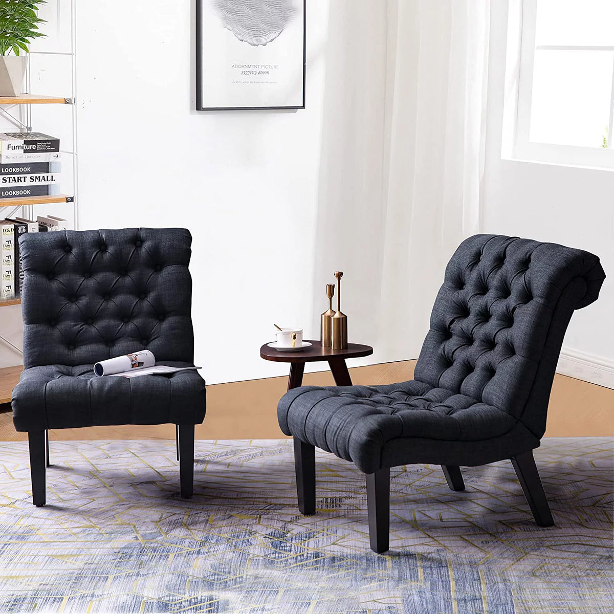 Gray Fabric Upholstered Accent Chair with Wood Legs B683117