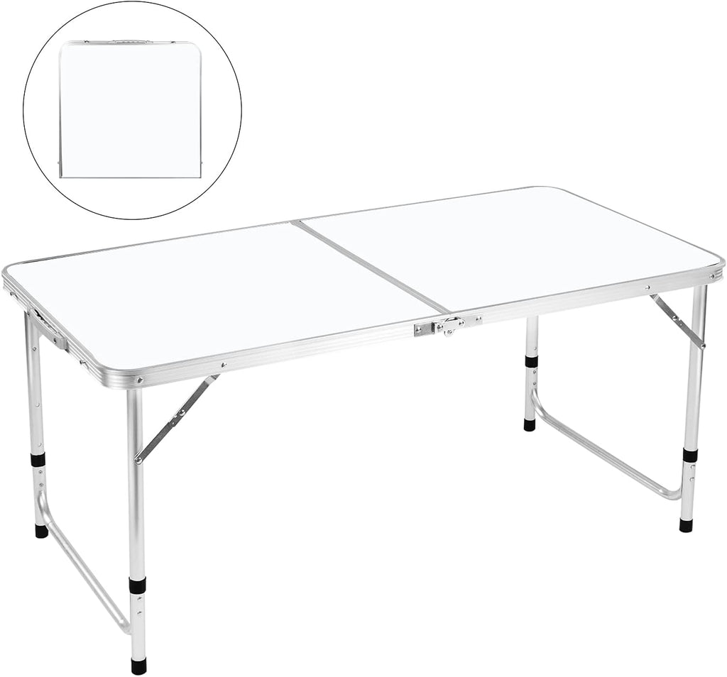 Folding Camping Table, 4 FT Aluminum Height Adjustable Lightweight Portable, Roll Up Top Weatherproof Rust Resistant, 47 x 24, Black I93057