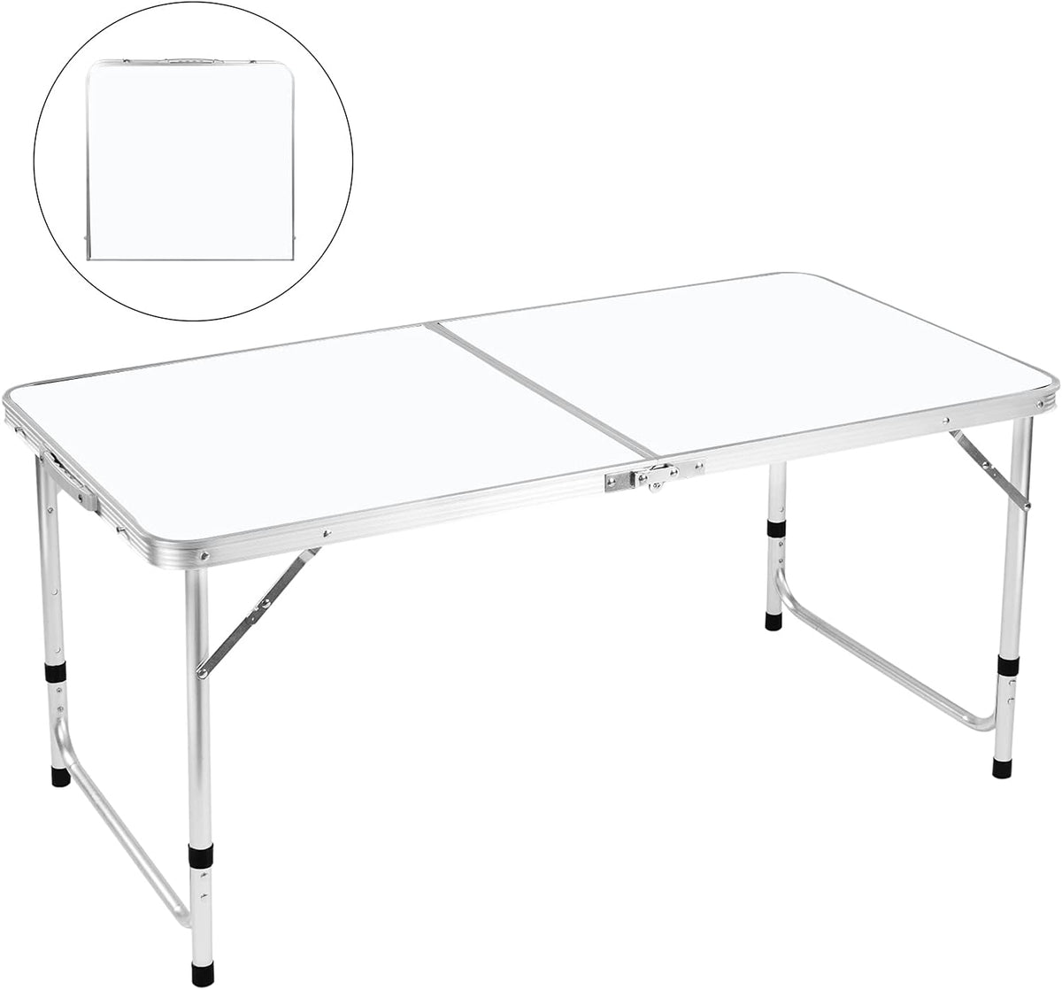 Folding Camping Table, 4 FT Aluminum Height Adjustable Lightweight Portable, Roll Up Top Weatherproof Rust Resistant, 47 x 24, Black I93057