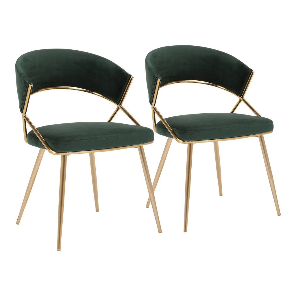 Gold Steel and Green Velvet Dining Chair Set of 2 Q235