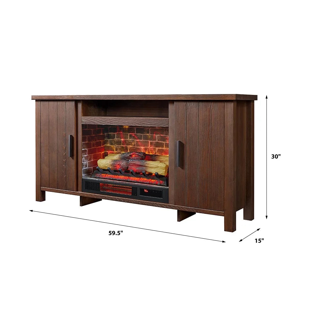 59.5"W Rustic TV Stand with 26" Fireplace Insert P7651