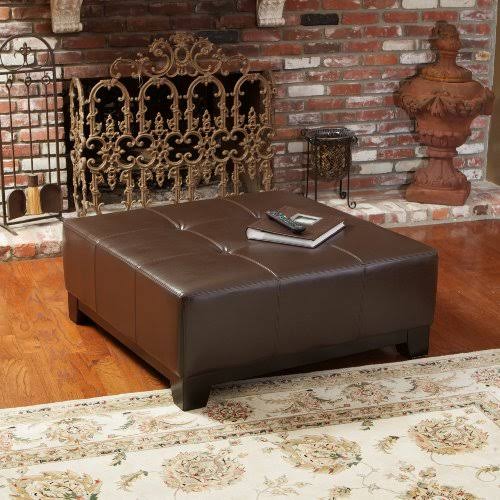 Espresso Leather Ottoman V43856