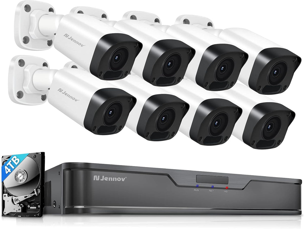 4K PoE Security Camera System with 4TB Hard Drive, 8pcs Wired 8MP Outdoor PoE IP Cameras, 8CH NVR Kit Y941