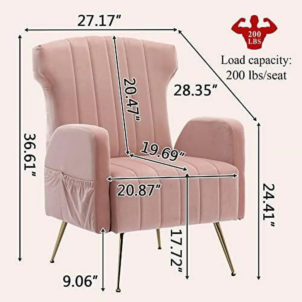Brown Velvet Wing Back Accent Chair with Metal Gold Legs V24003