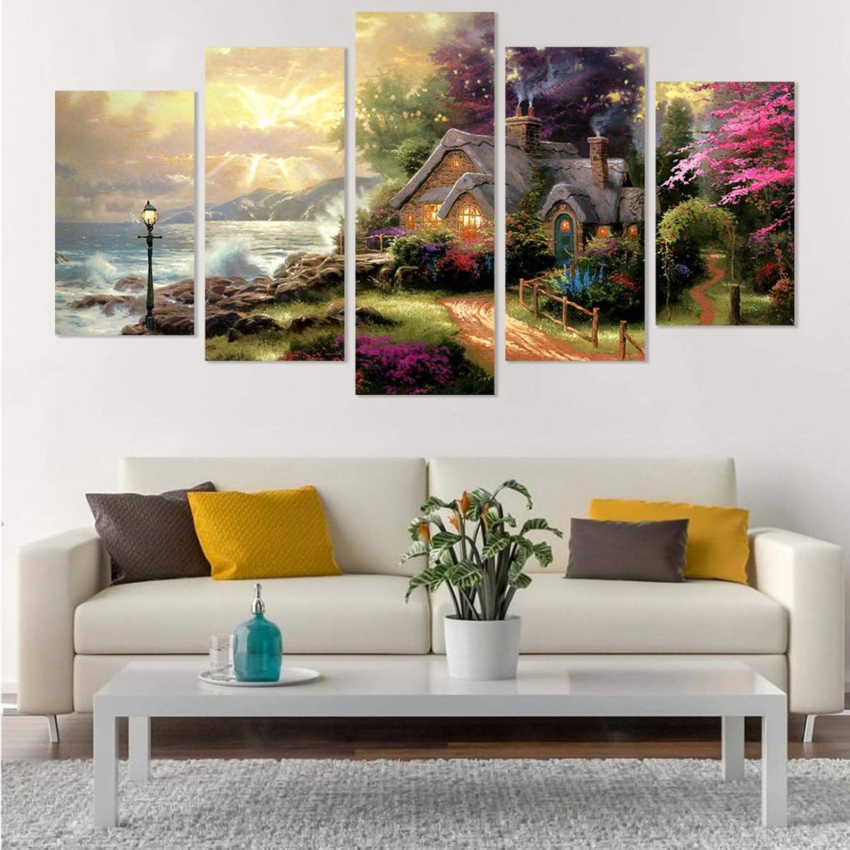 Thomas Kinkade Seashore Cottage Canvas Painting Unframed 60inchWx32inchH M62954