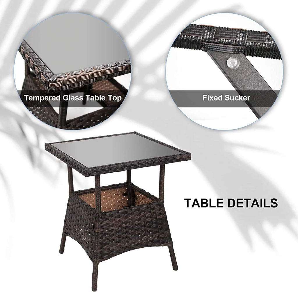 3 Pcs PE Wicker Rocking Bistro Set with Glass Table D260010