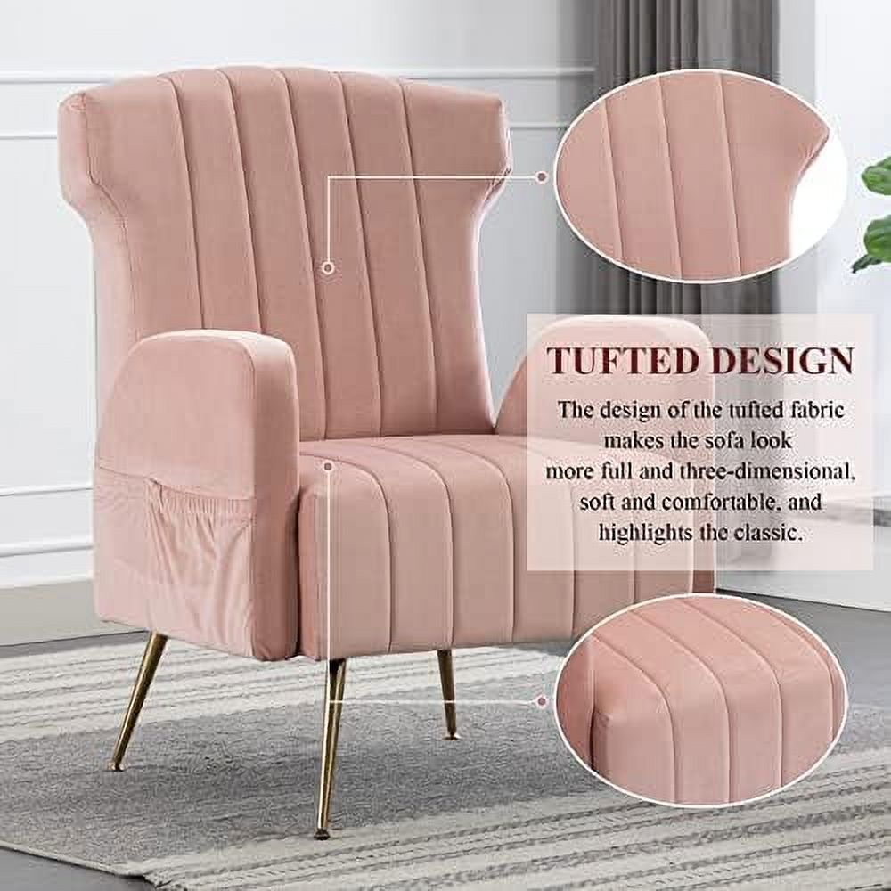 Brown Velvet Wing Back Accent Chair with Metal Gold Legs V24003
