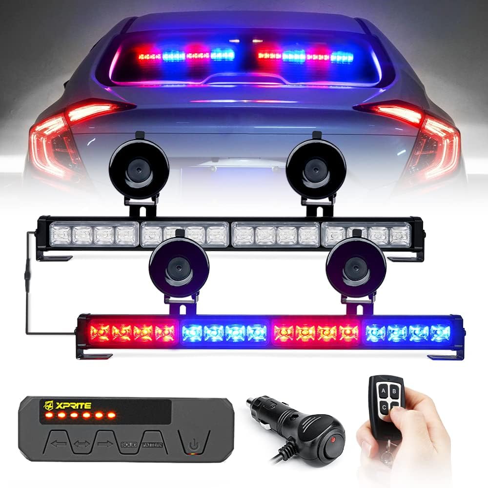 White/Amber LED Emergency Traffic Advisor Strobe Dual Light Bar with Wireless Remote & Control Box, Pack of 2 B4603