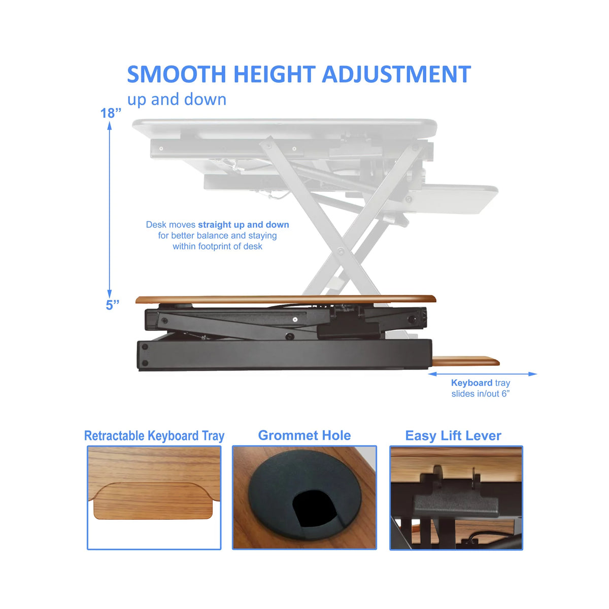 32" Height Adjustable Standing Desk Converter Teak Wood Grain P3075