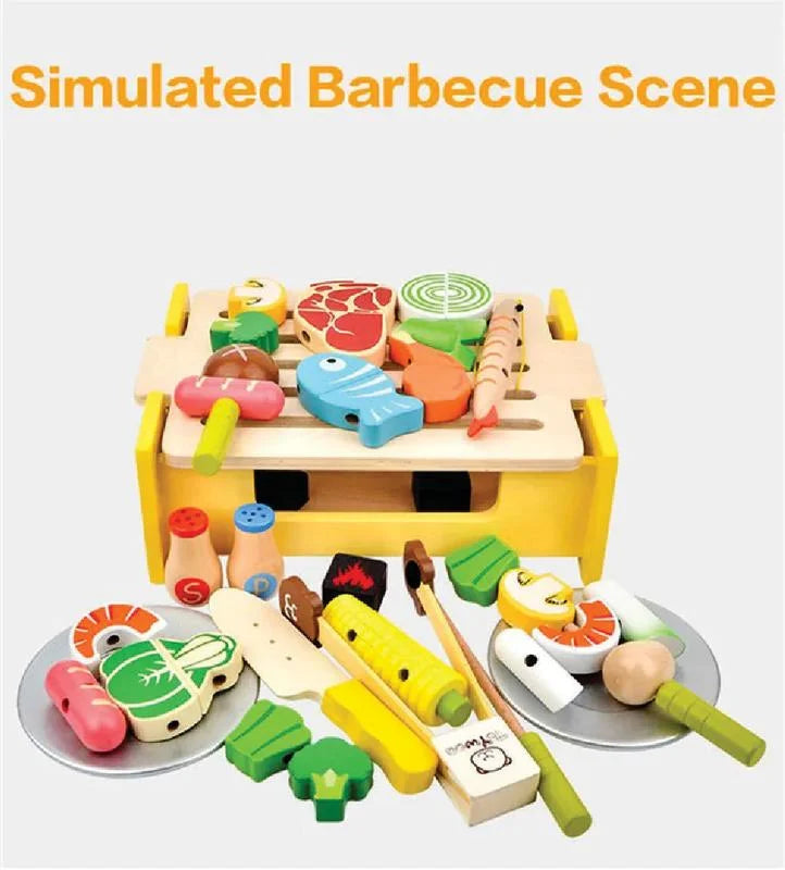 Wooden Grill BBQ Food Set Pretend Play Toy X59794