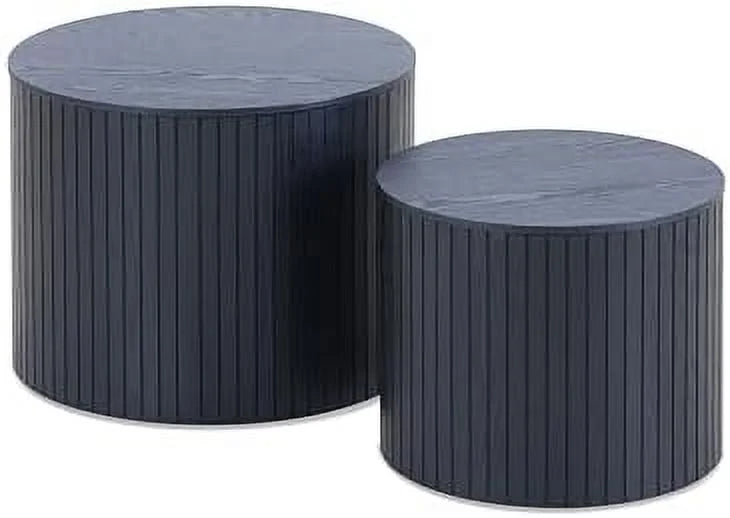 Nesting Coffee Table Set of 2 Round Wooden Walnut F3224