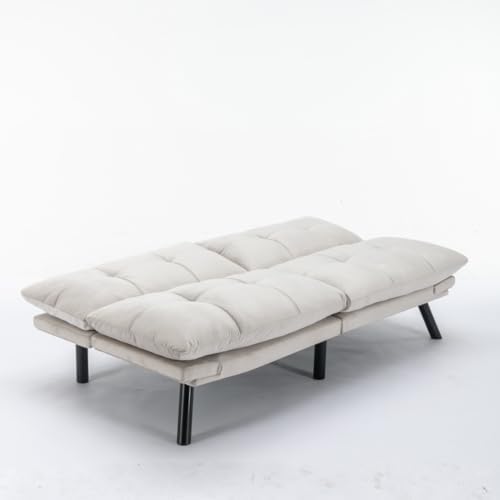 Velvet Futon Sofa Bed with Adjustable Backrest and Metal Legs O608389