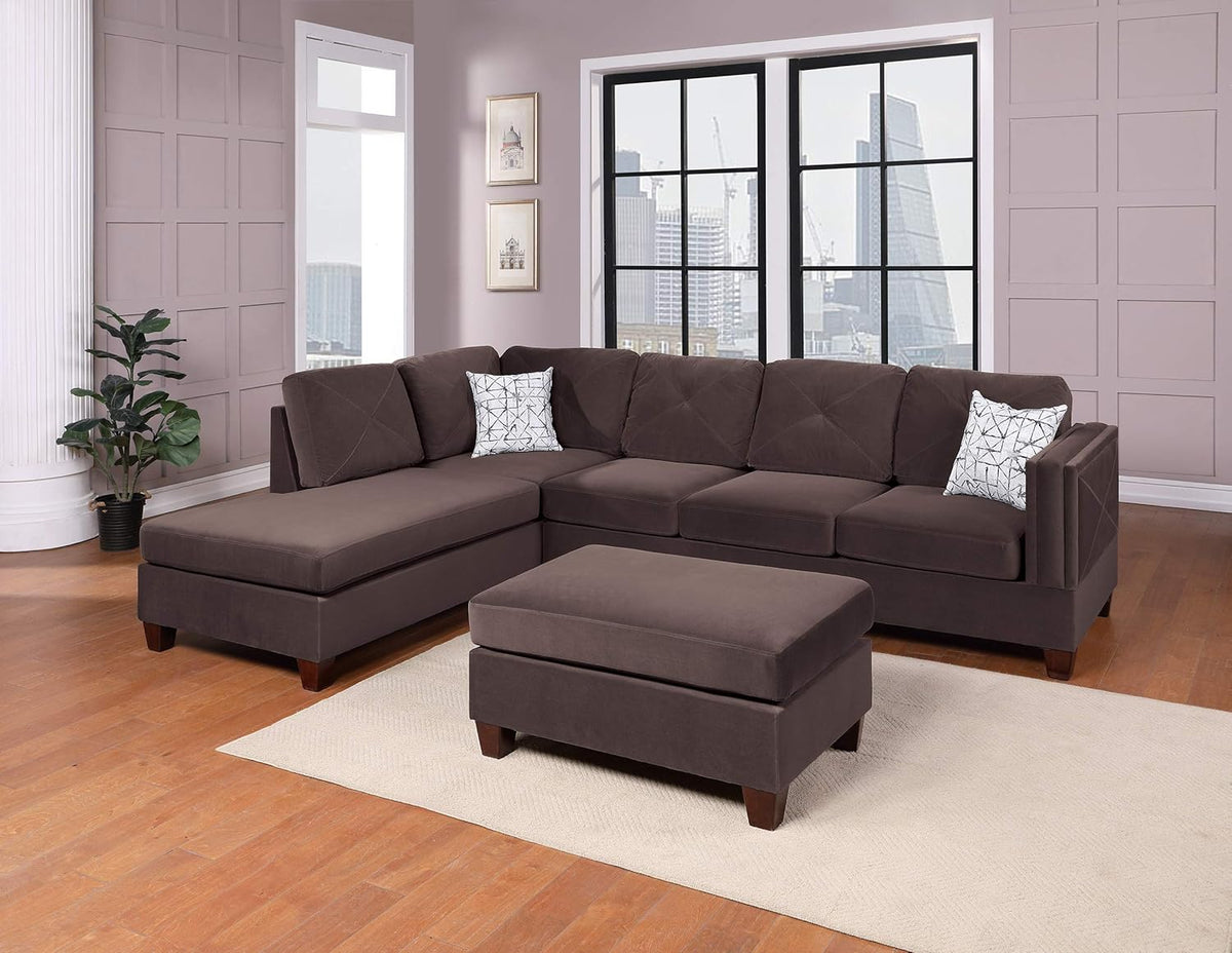 Dark Coffee Velvet Rectangle Cocktail Ottoman E640790