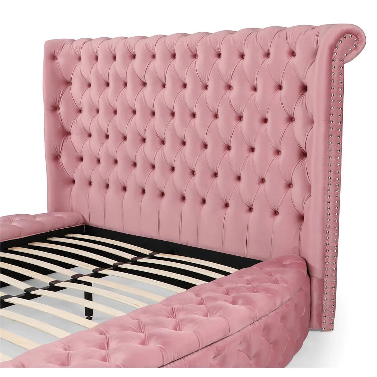 Pink Velvet Upholstered King Bed O977095
