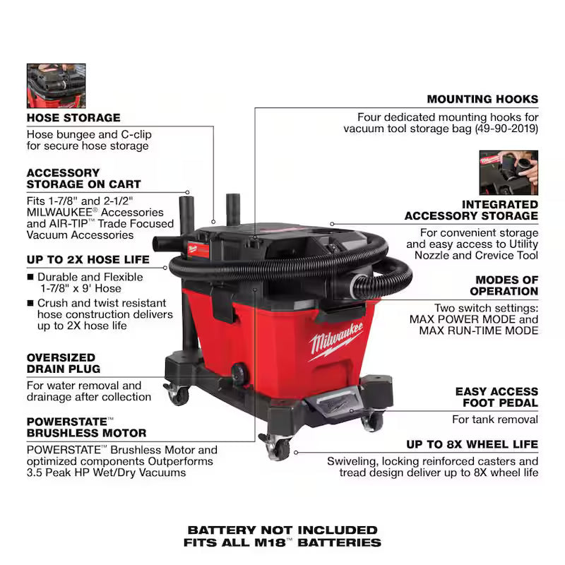 6 Gal. Cordless Wet/Dry Shop Vacuum with Filter, Hose and Utility Brush and Nozzle U512