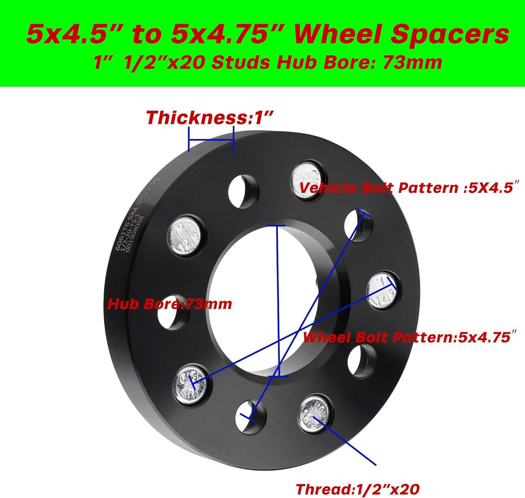 5x4.5 to 5x4.75 Wheel Adapters, 1 inch, 73mm Hub Bore K2327
