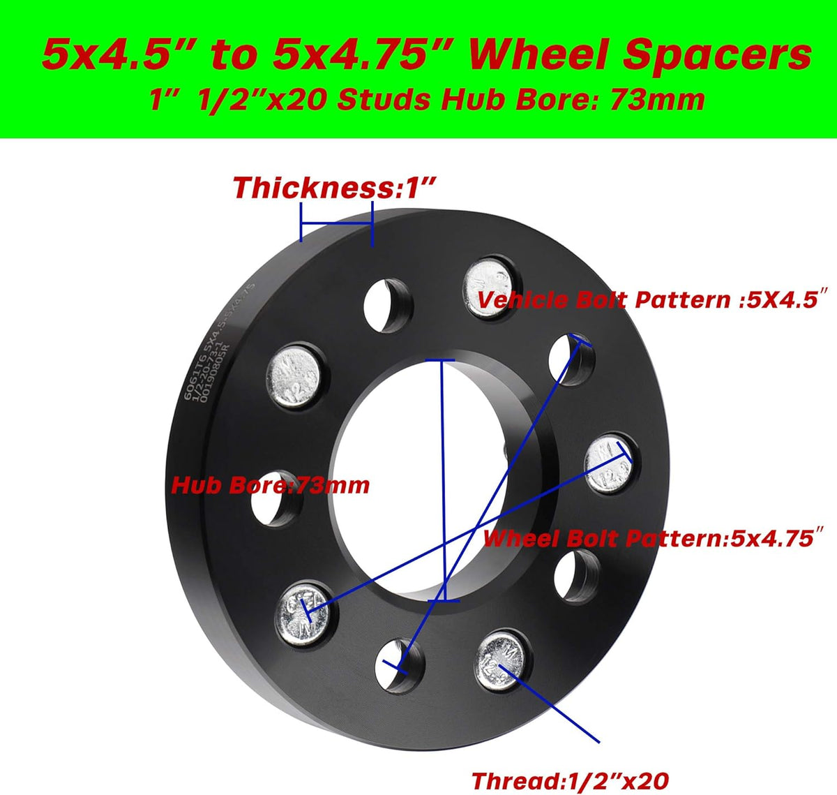 5x4.5 to 5x4.75 Wheel Adapters, 1 inch, 73mm Hub Bore K2327