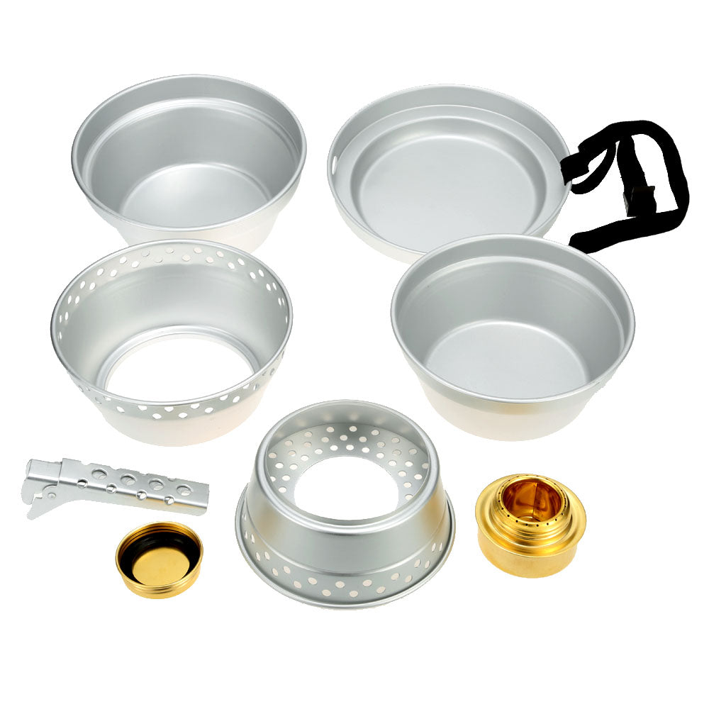 Portable Camping Cookware Mess Kit with Stand Pot Pan Cooking Set J9138