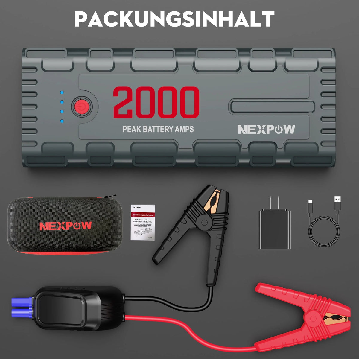 2000A Peak 18000mAh 12V Car Jump Starter with LED Light G800134