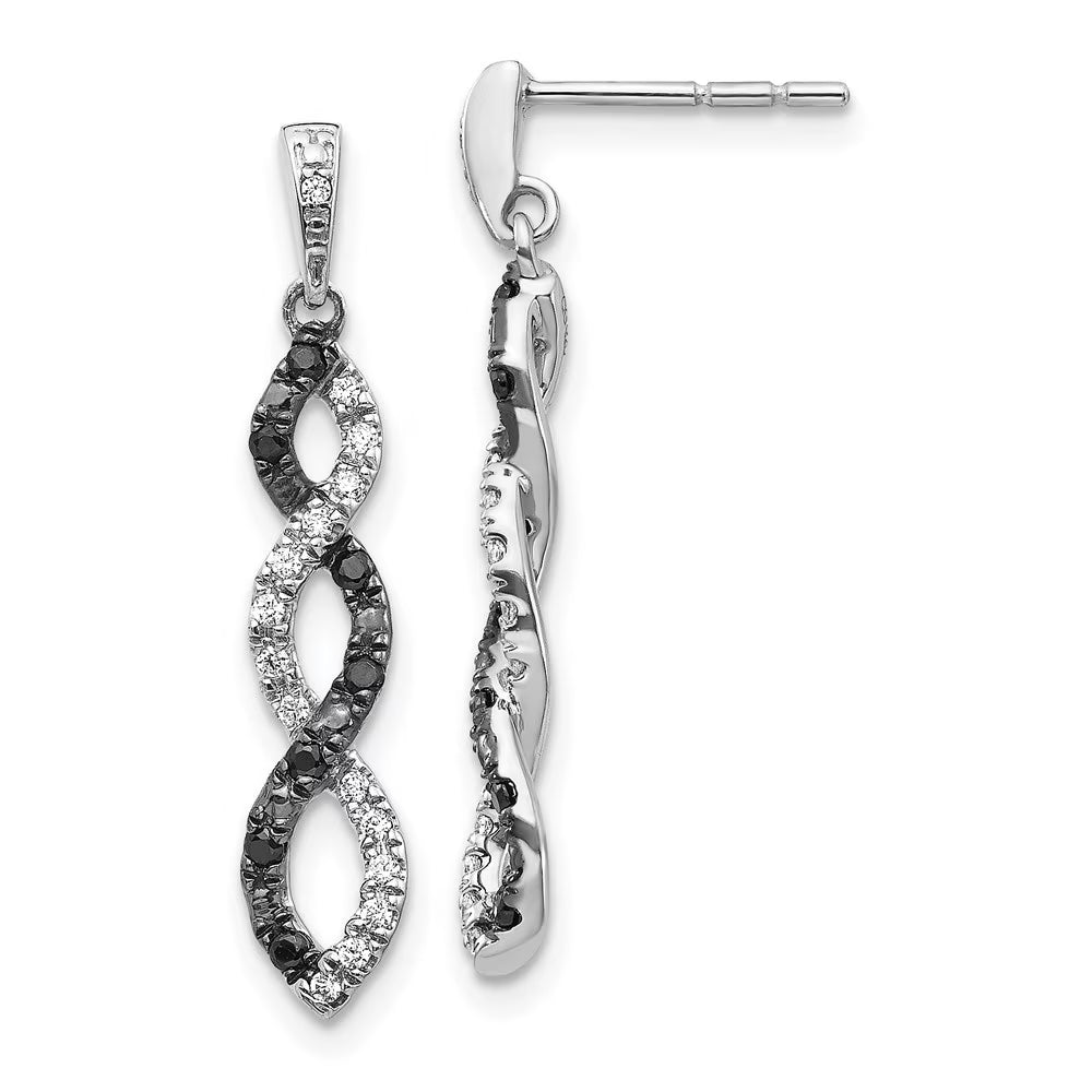 14k White Gold Black and White Diamond Twisted Dangle Earrings Z417