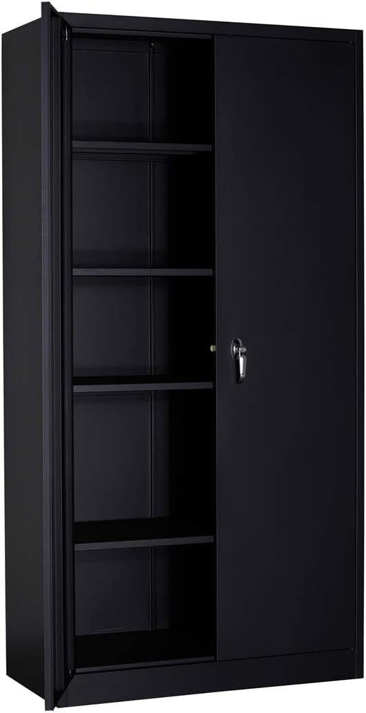 Black Metal Storage Cabinet with 4 Adjustable Shelves and 2 Locking Doors N170194
