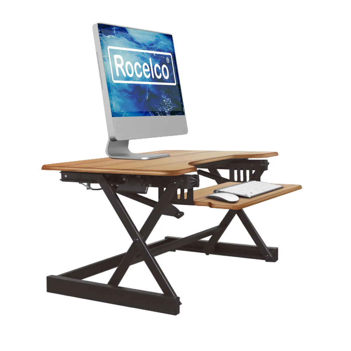 32" Height Adjustable Standing Desk Converter Teak Wood Grain P3075