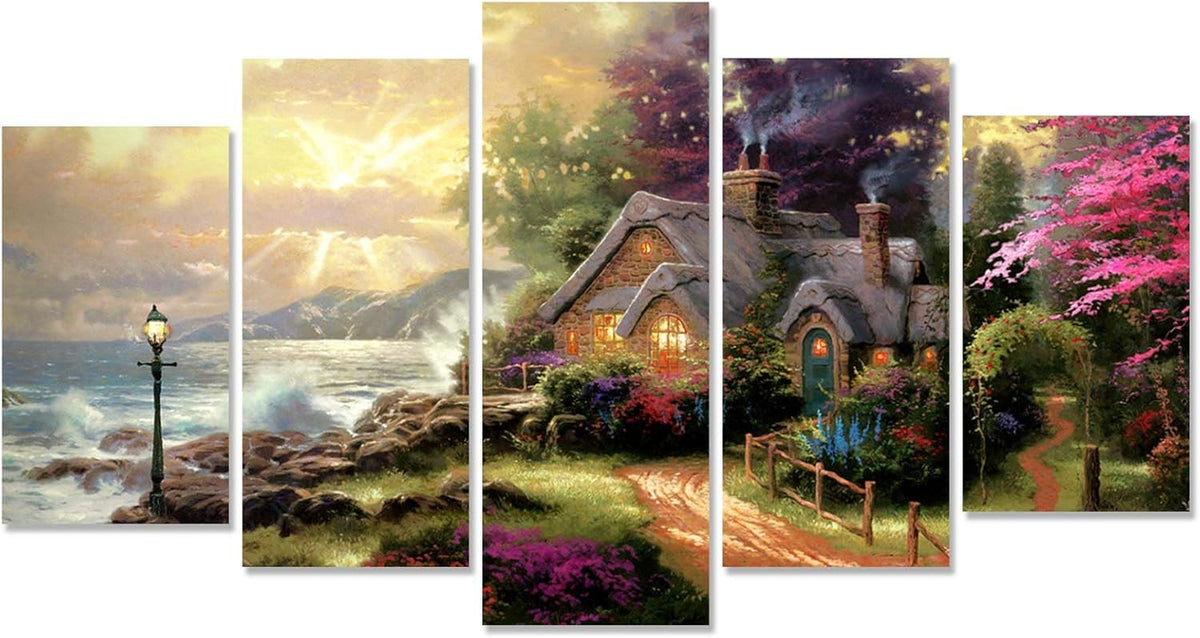 Thomas Kinkade Seashore Cottage Canvas Painting Unframed 60inchWx32inchH M62954