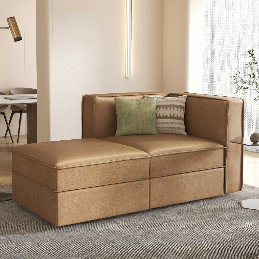 Modular Sectional Couch Sofa with Reversible Storage Chaise, Caramel Brown G1237
