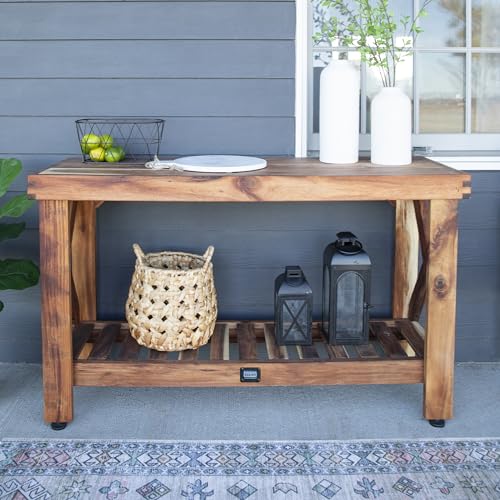 47" Acacia Wood Potting Bench & Serving Bar with Storage Shelf B495