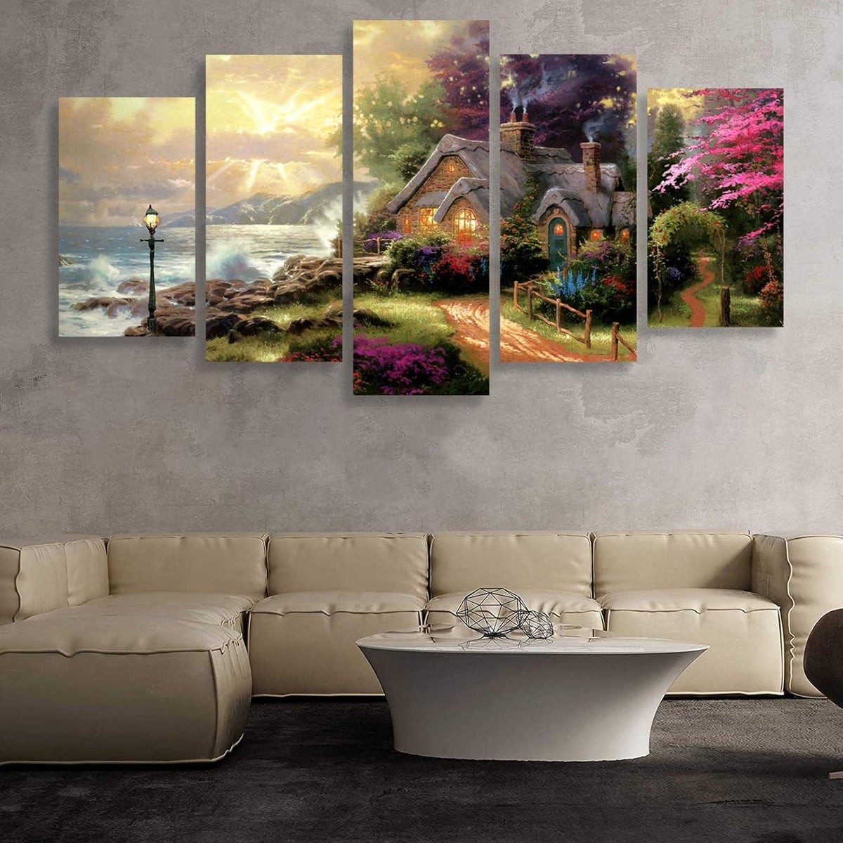 Thomas Kinkade Seashore Cottage Canvas Painting Unframed 60inchWx32inchH M62954