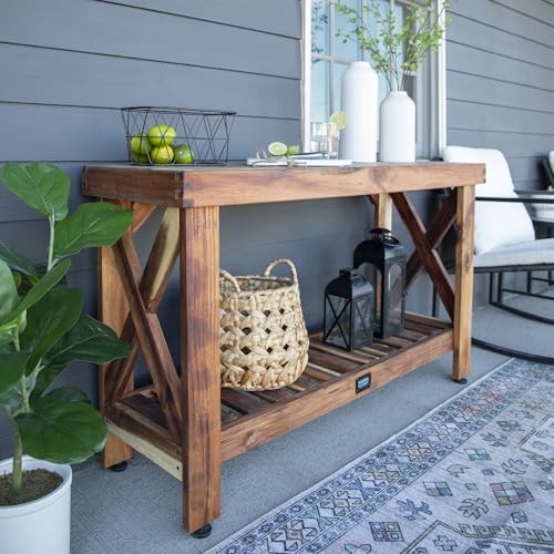 47" Acacia Wood Potting Bench & Serving Bar with Storage Shelf B495