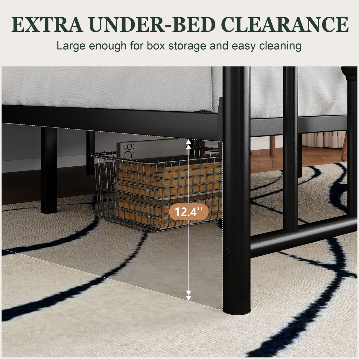 Full Size Black Metal Platform Bed Frame with Headboard and Footboard W4810