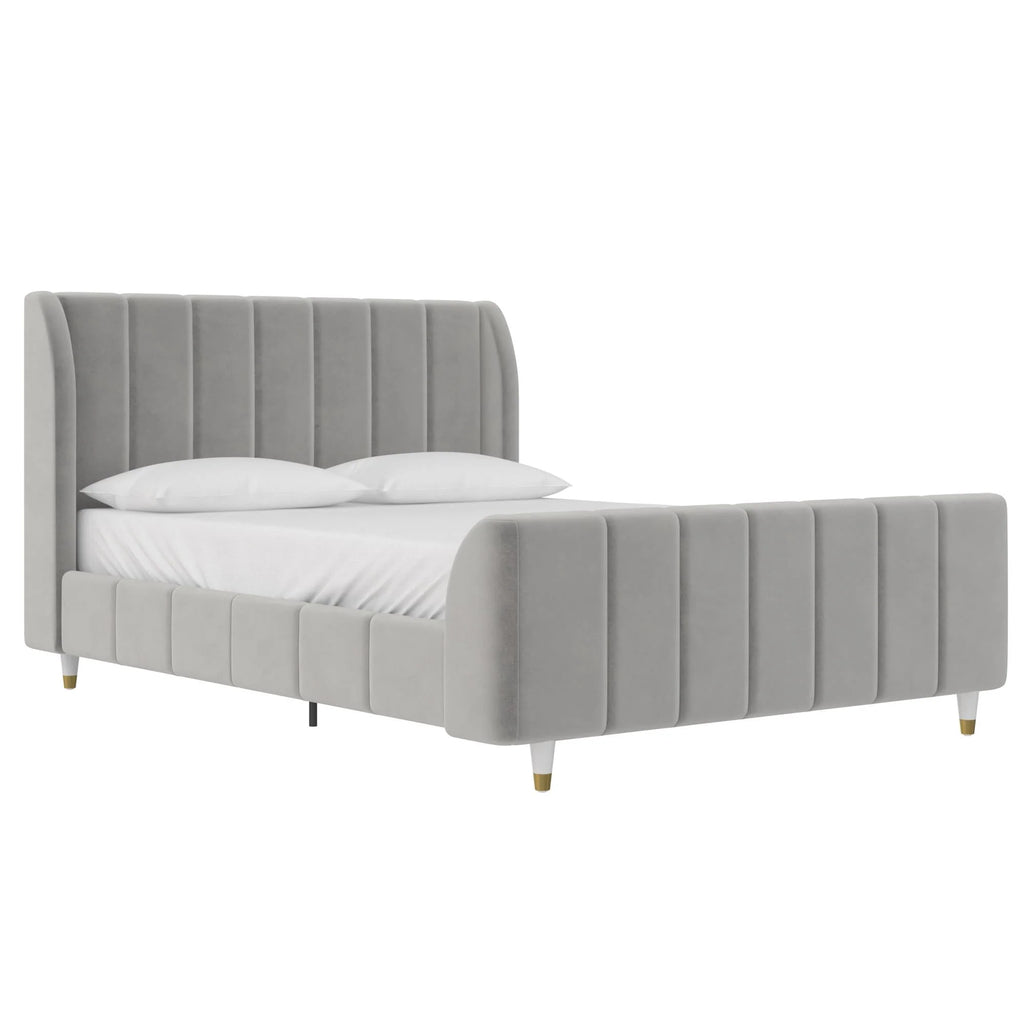 Gray Velvet Full Upholstered Bed F112