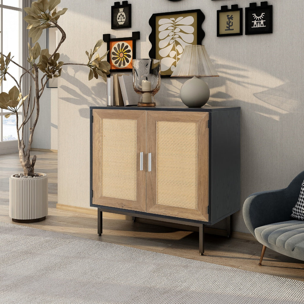 Black Rattan Storage Cabinet with 2 Doors C651
