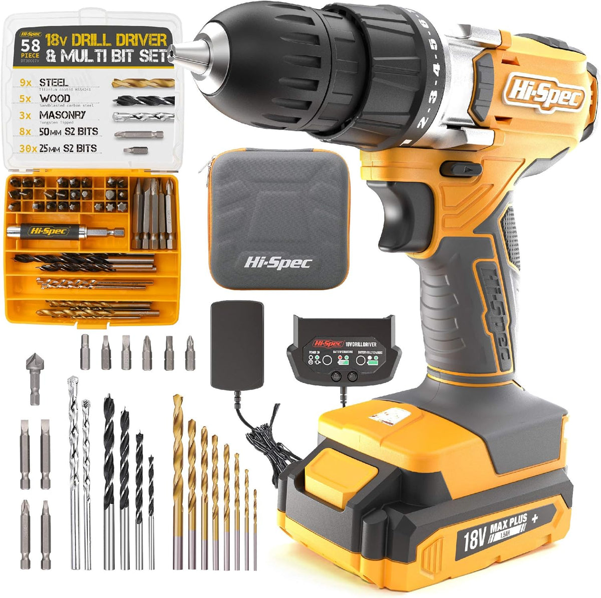 58 Piece 18V Pink Drill Driver & Multi Bit Set with S2 Steel Bit Set in Storage Zipper Case R50611