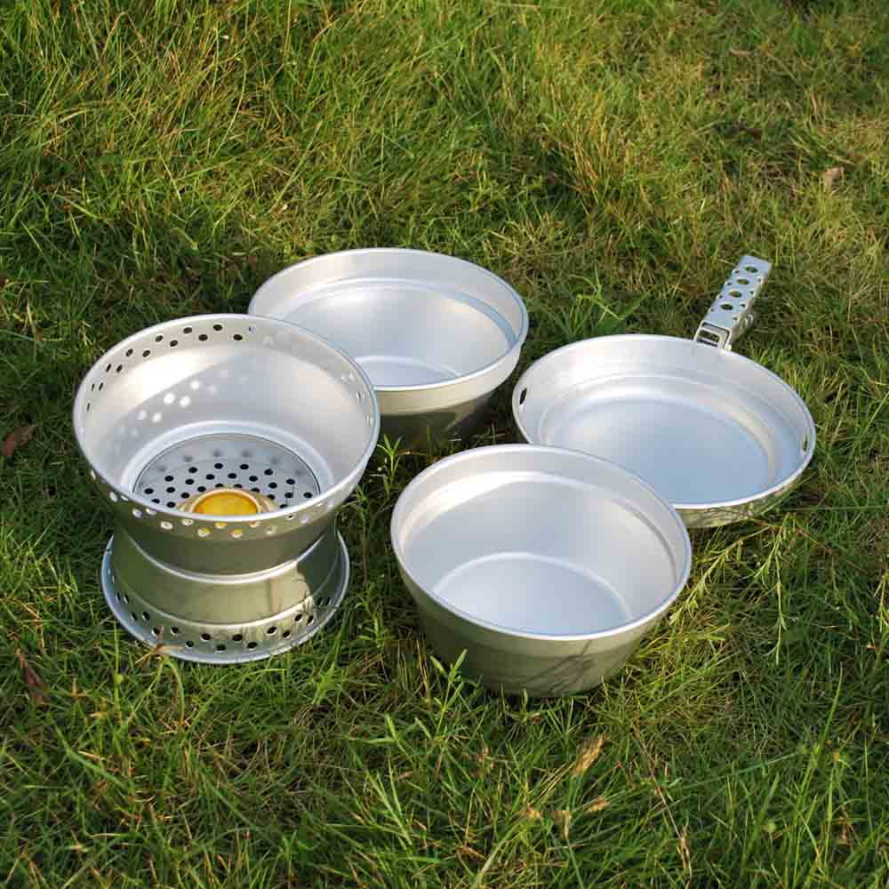 Portable Camping Cookware Mess Kit with Stand Pot Pan Cooking Set J9138