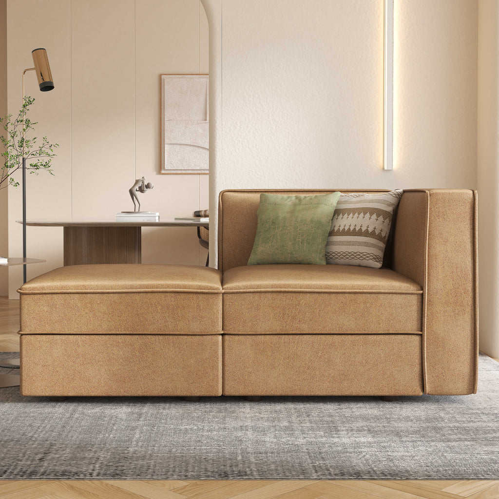 Modular Sectional Couch Sofa with Reversible Storage Chaise, Caramel Brown G1237