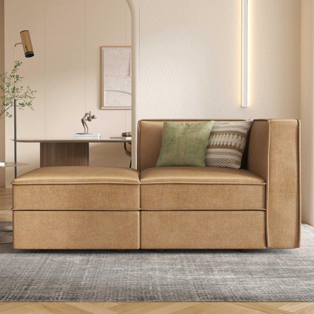Modular Sectional Couch Sofa with Reversible Storage Chaise, Caramel Brown G1237