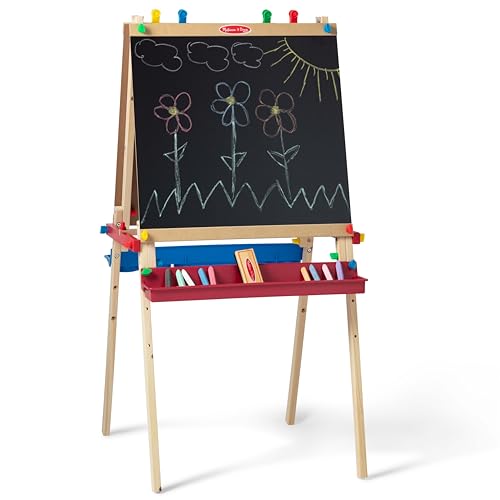 Wooden Double-Sided Art Easel with Dry-Erase Board, Chalkboard & Paper Roller Y1054