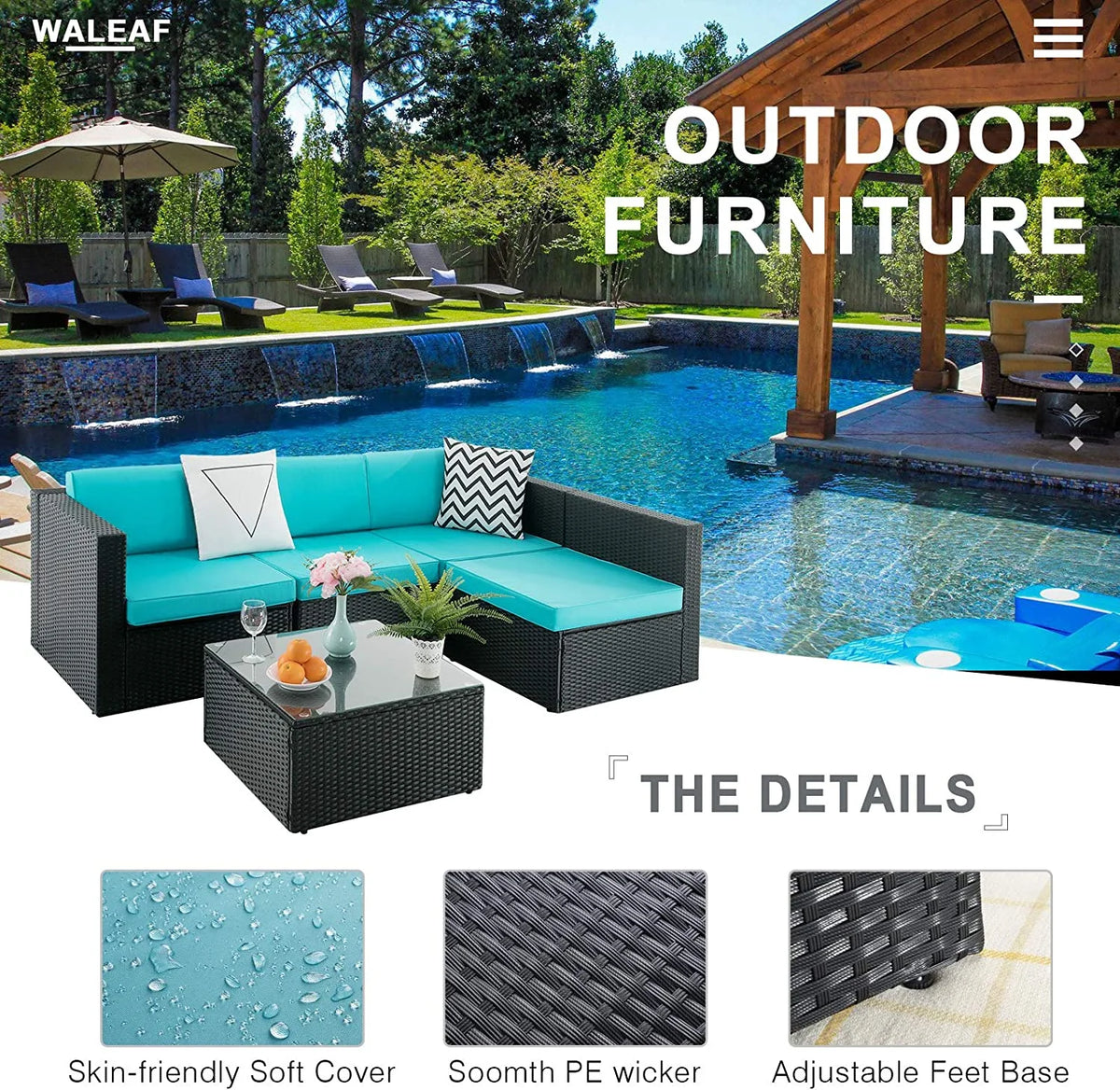 5 Pieces Rattan Wicker Sectional Sofa Set with Table M4362