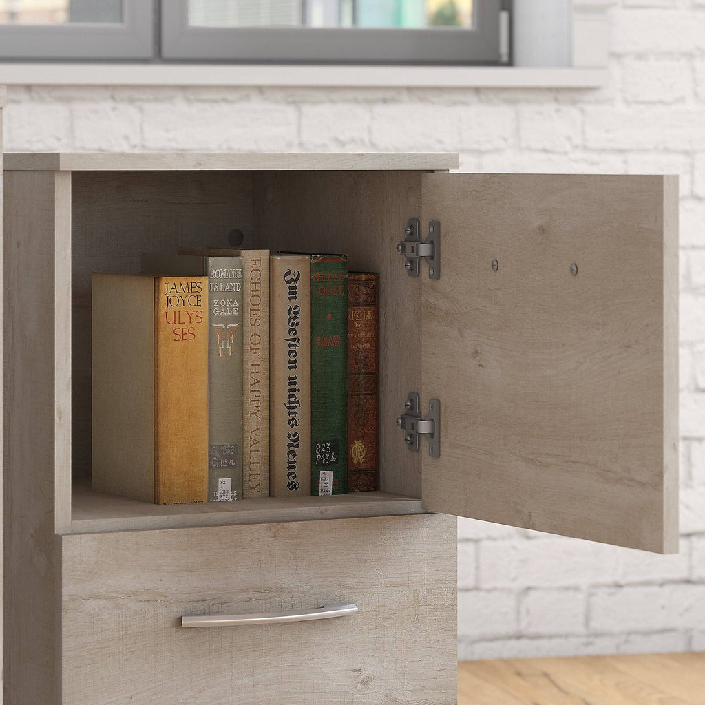 Washed Gray Small Desk with Mobile File Cabinet and Bookcase A316