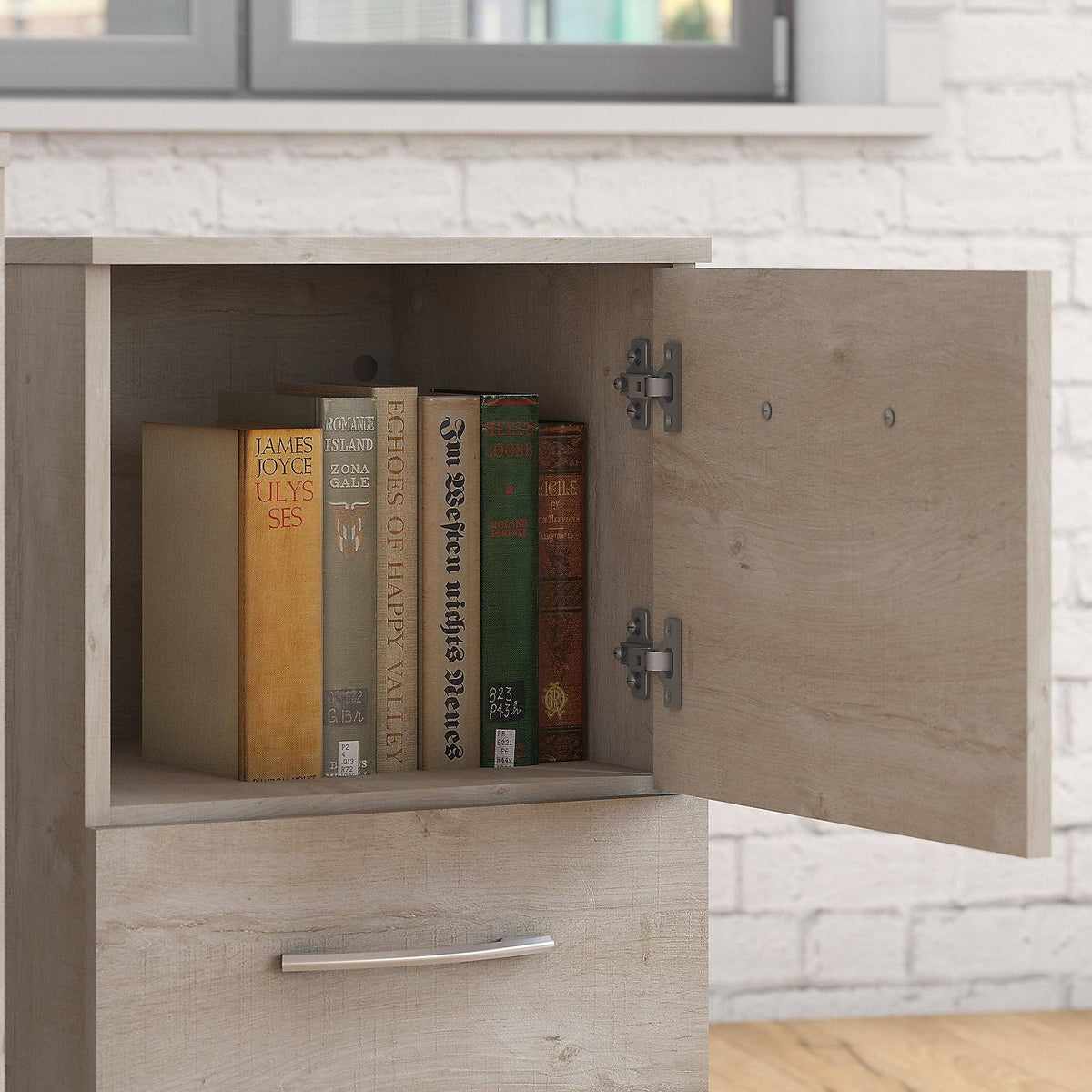 Washed Gray Small Desk with Mobile File Cabinet and Bookcase A316