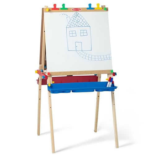 Wooden Double-Sided Art Easel with Dry-Erase Board, Chalkboard & Paper Roller Y1054