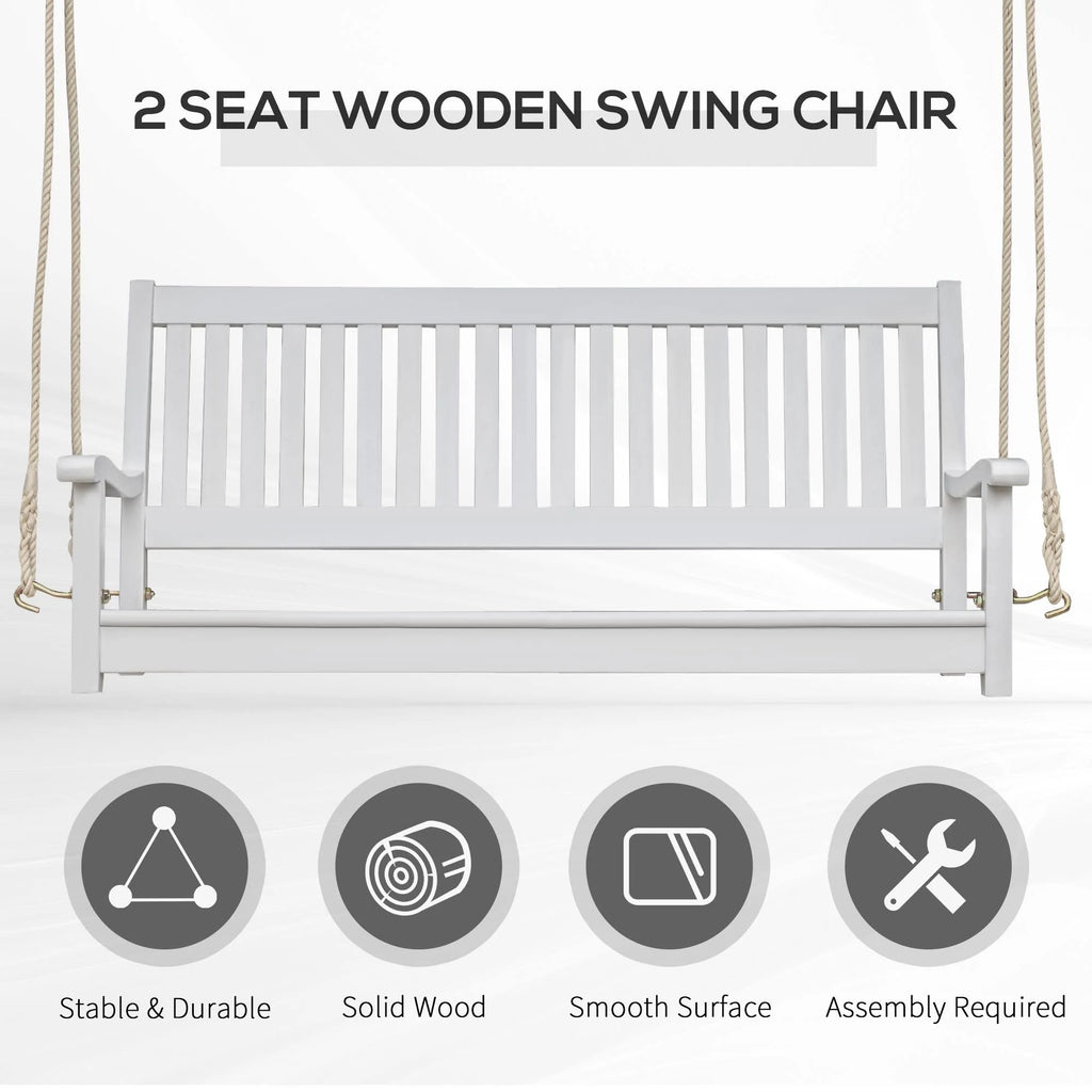 White Wooden Porch Swing Bench V994