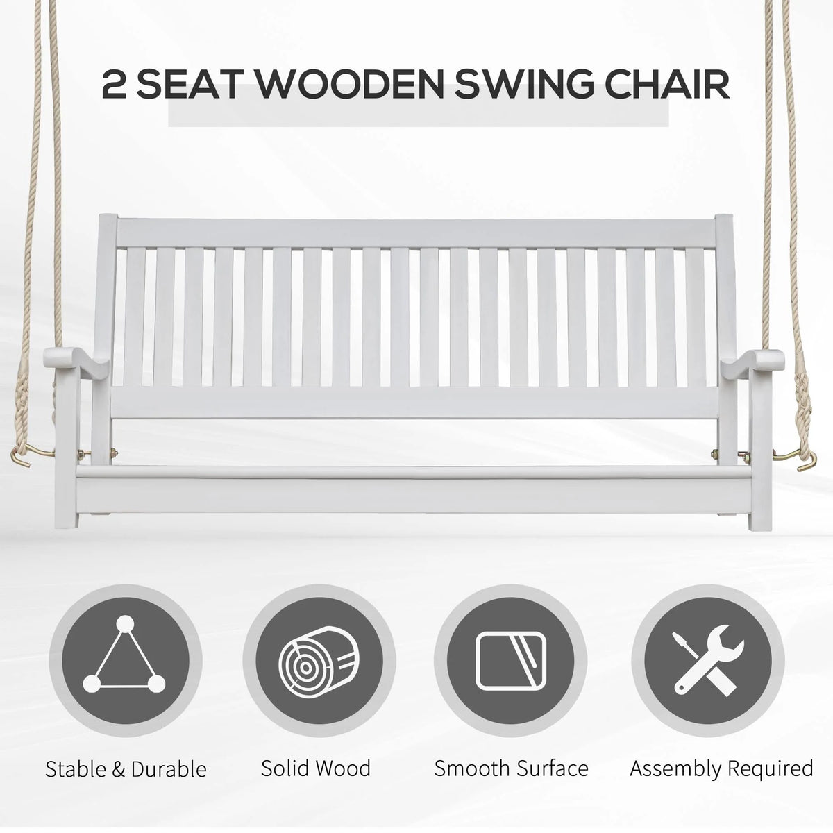 White Wooden Porch Swing Bench V994