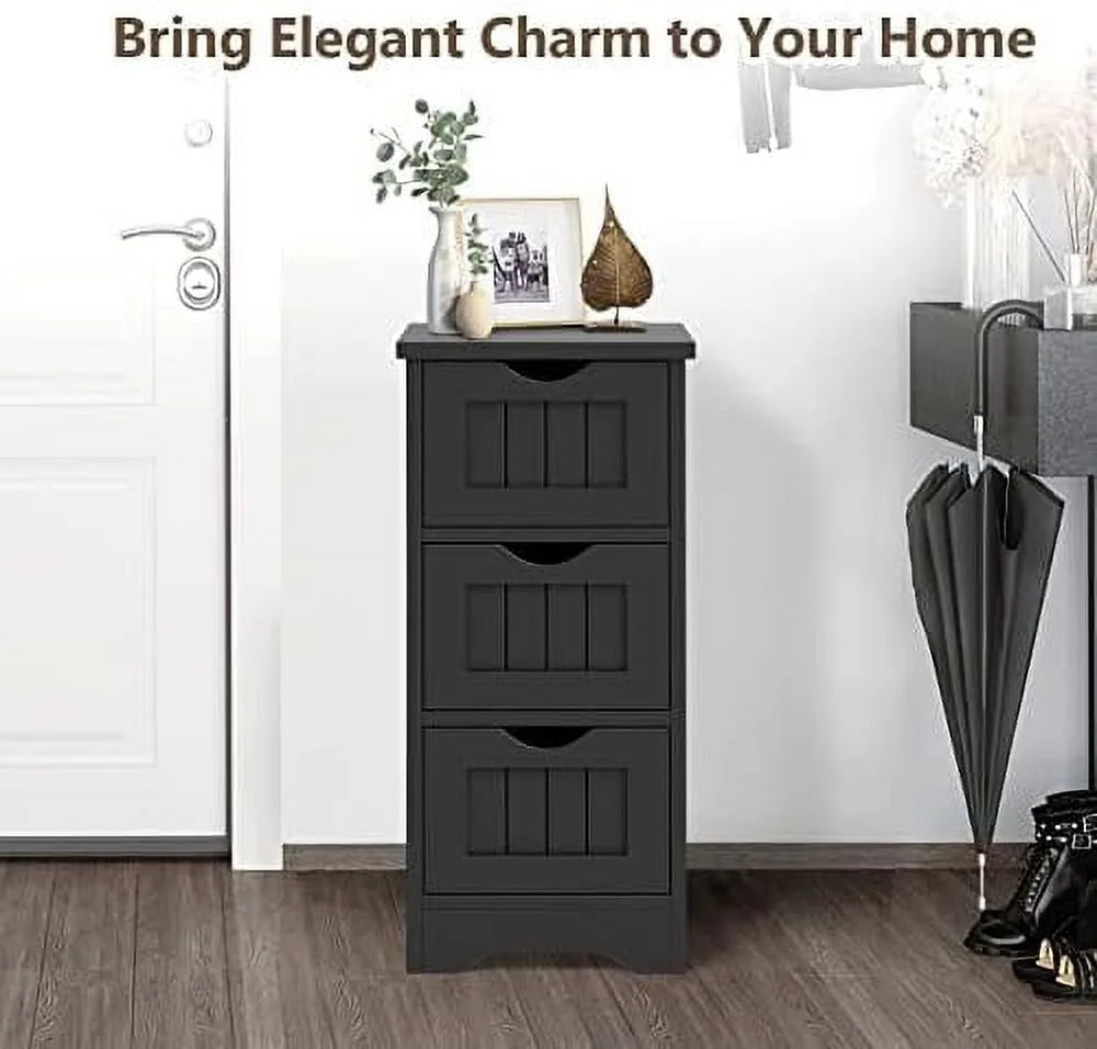 Black 3 Drawer Wooden Bathroom Cabinet T446693