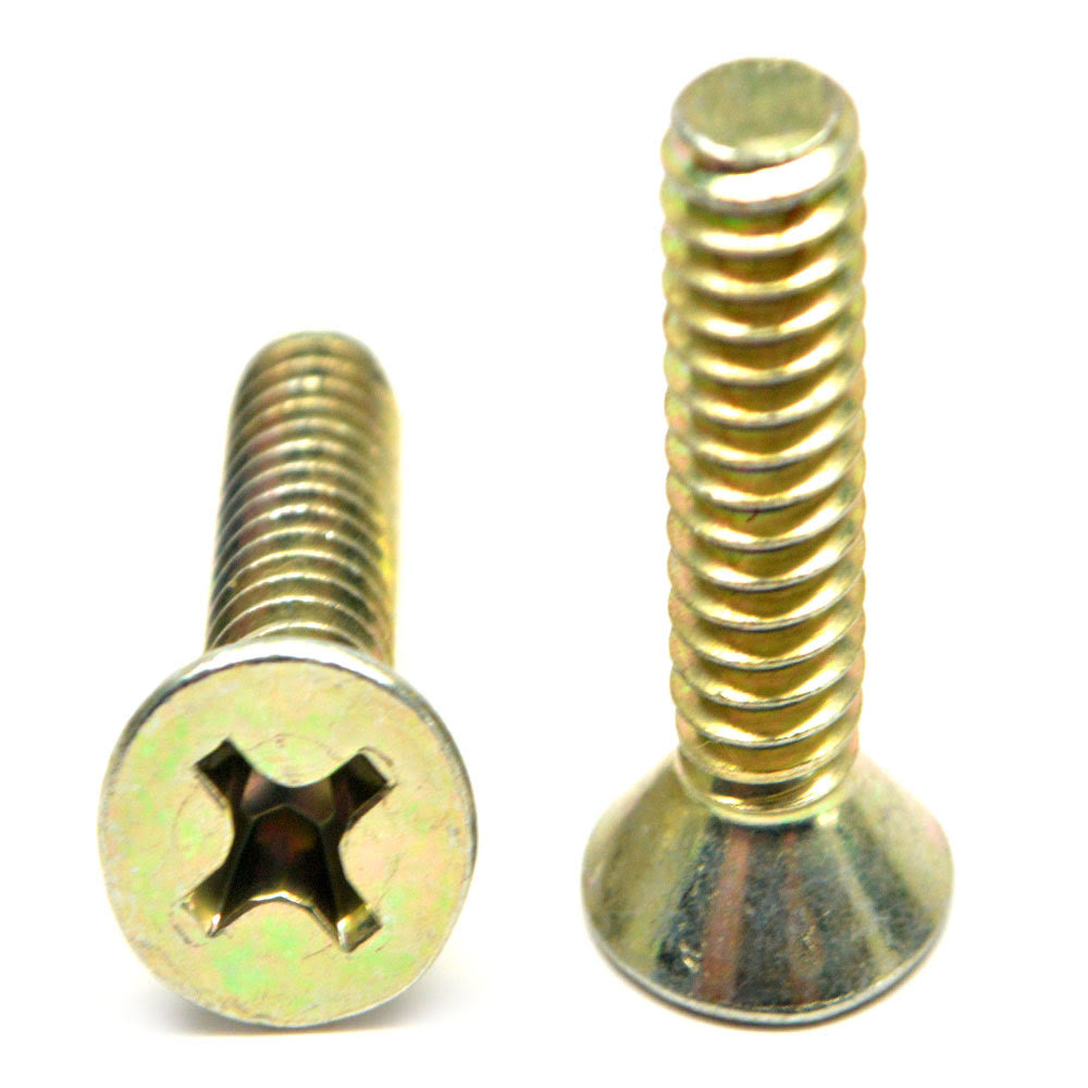 #4-40 x 3/8 Coarse Thread Machine Screw Phillips Flat Head Low Carbon Steel Yellow Zinc Plated W132