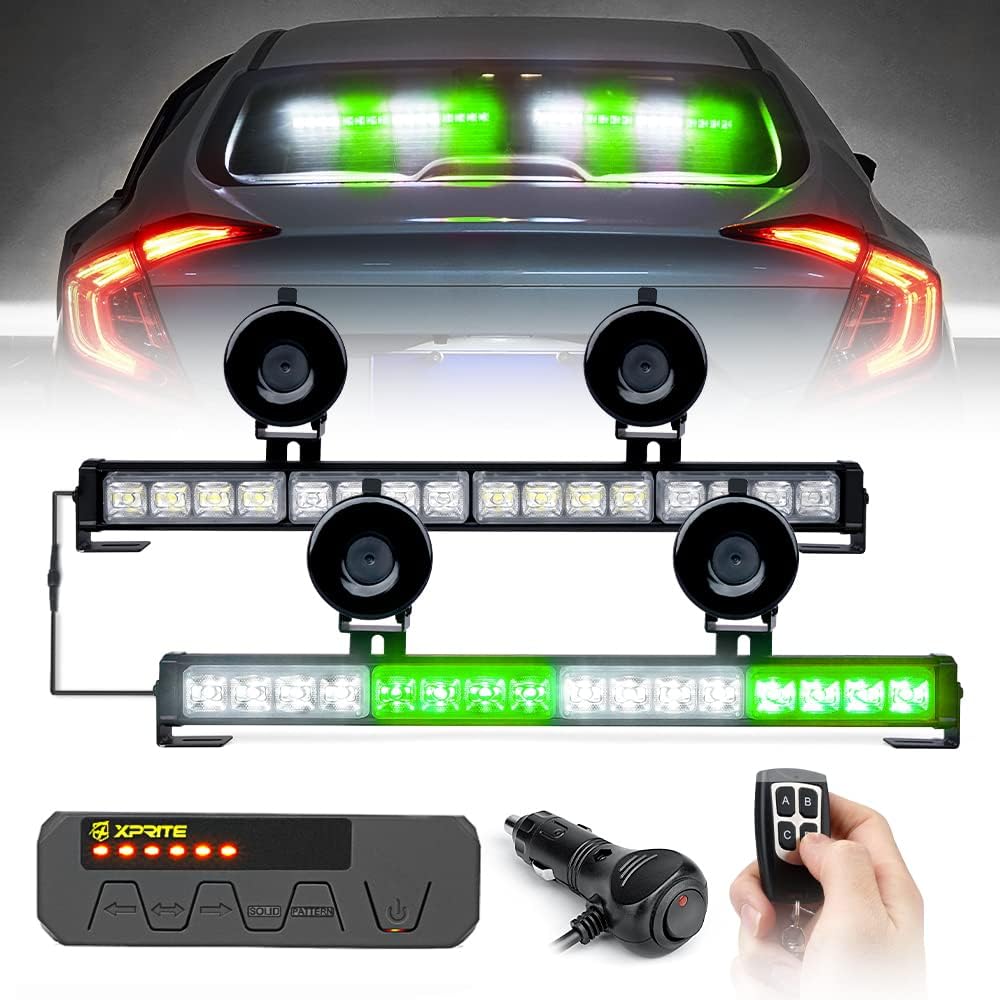 White/Amber LED Emergency Traffic Advisor Strobe Dual Light Bar with Wireless Remote & Control Box, Pack of 2 B4603