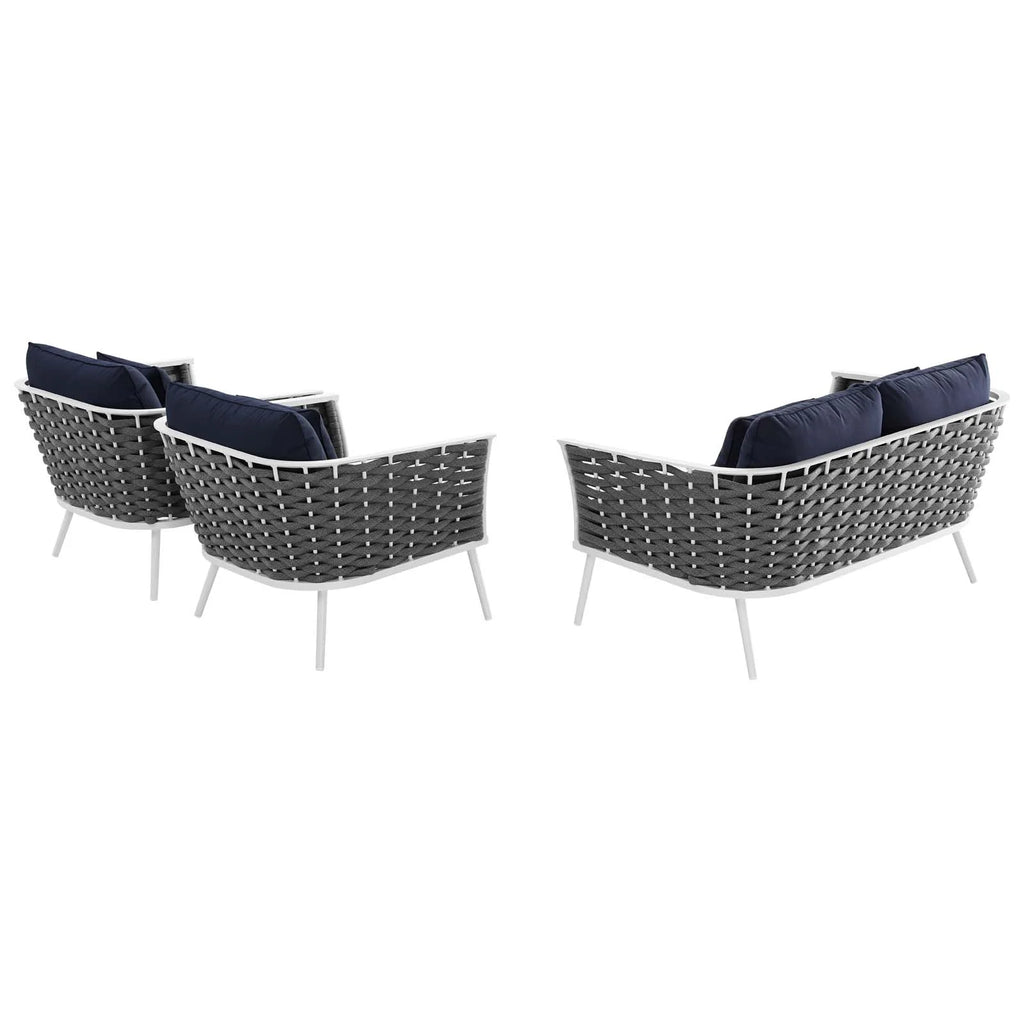White Navy 3 Piece Aluminum Outdoor Sectional Sofa Set Y708