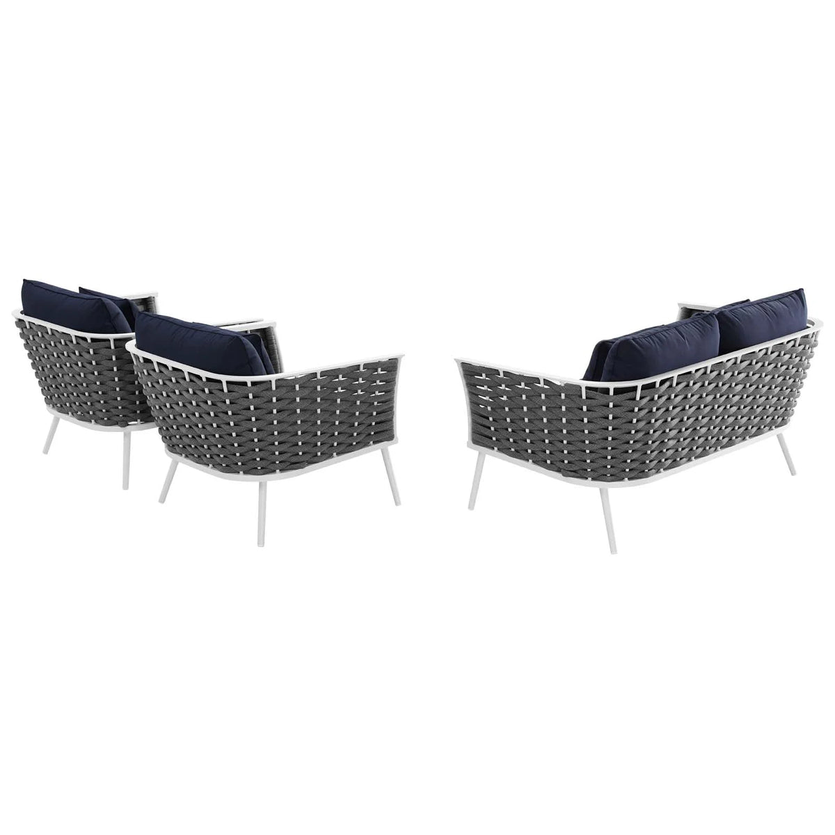 White Navy 3 Piece Aluminum Outdoor Sectional Sofa Set Y708
